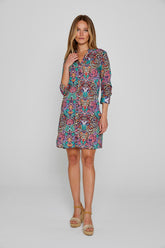 LAURALY – Liberty Dress Mao Collar 3/4 Sleeves Straight Cut – Women – Elm Housse 102A